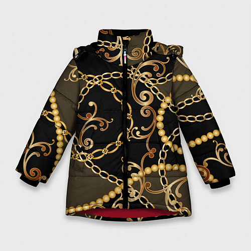Зимняя куртка для девочки Versace Золотая цепь / 3D-Красный – фото 1