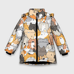 Куртка зимняя для девочки Кошачья стая, цвет: 3D-черный
