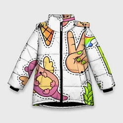 Куртка зимняя для девочки Emoji, цвет: 3D-черный