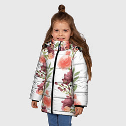Куртка зимняя для девочки Цветы на белом, цвет: 3D-черный — фото 2