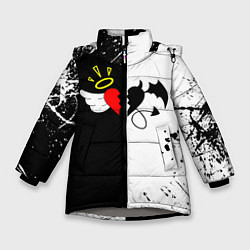 Куртка зимняя для девочки Добро и зло, Payton Moormeier, цвет: 3D-светло-серый