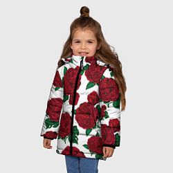 Куртка зимняя для девочки Винтажные розы, цвет: 3D-красный — фото 2