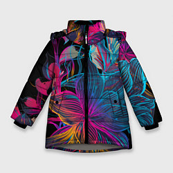 Куртка зимняя для девочки Flowers Неон, цвет: 3D-светло-серый