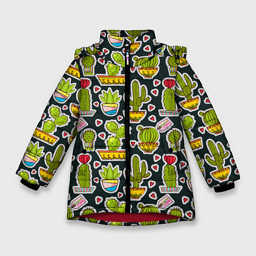 Зимняя куртка для девочки Кактусы / 3D-Красный – фото 1