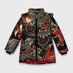 Куртка зимняя для девочки Dsquared tatoo DRAGON, цвет: 3D-красный