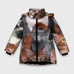 Куртка зимняя для девочки КОТЯТКИ, цвет: 3D-черный