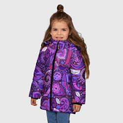 Куртка зимняя для девочки Фиолетовый этнический дудлинг, цвет: 3D-черный — фото 2