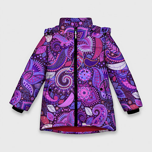 Зимняя куртка для девочки Фиолетовый этнический дудлинг / 3D-Красный – фото 1
