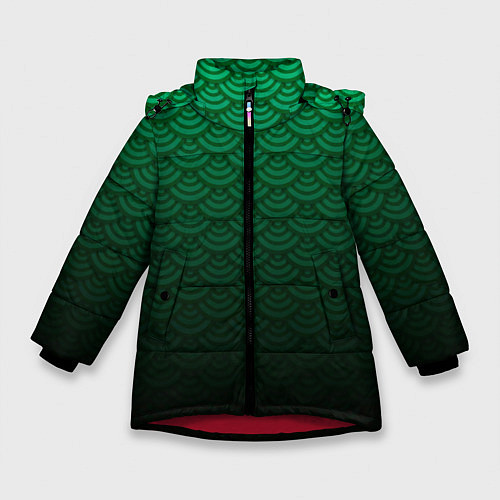Зимняя куртка для девочки Узор зеленая чешуя дракон / 3D-Красный – фото 1