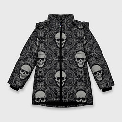 Куртка зимняя для девочки Орнамент Черепа, цвет: 3D-черный