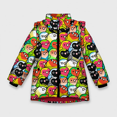 Зимняя куртка для девочки Папуги / 3D-Красный – фото 1
