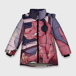 Куртка зимняя для девочки ДИНОЗАВР НА КАРАНТИНЕ, цвет: 3D-светло-серый