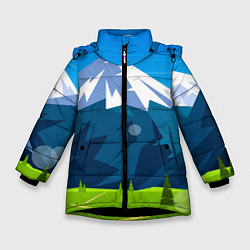 Куртка зимняя для девочки Горы пейзаж природа вектор, цвет: 3D-черный