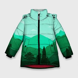 Куртка зимняя для девочки Горы пейзаж дикая природа, цвет: 3D-красный