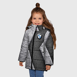 Куртка зимняя для девочки BMW - emblem - metal - texture, цвет: 3D-красный — фото 2
