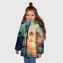 Куртка зимняя для девочки Пальмы, цвет: 3D-черный — фото 2