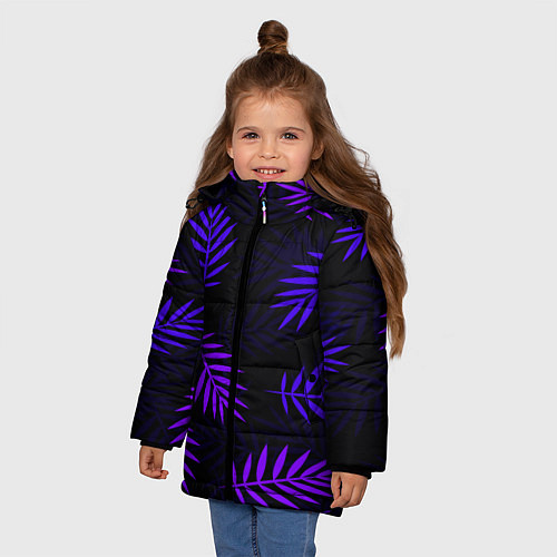Зимняя куртка для девочки НЕОНОВЫЕ ТРОПИКИ / 3D-Светло-серый – фото 3