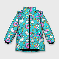 Куртка зимняя для девочки Turquoise unicorn, цвет: 3D-черный