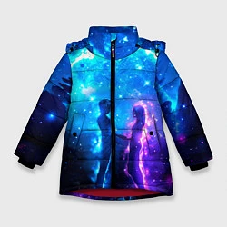 Куртка зимняя для девочки Внеземная пара луна ночь, цвет: 3D-красный