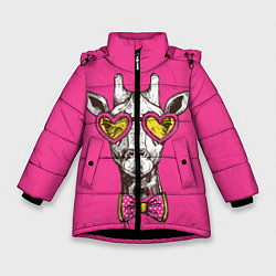 Куртка зимняя для девочки Жираф в очках, цвет: 3D-черный