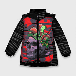 Куртка зимняя для девочки Венерина мухоловка в черепе, цвет: 3D-черный