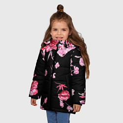 Куртка зимняя для девочки Цветы, цвет: 3D-черный — фото 2