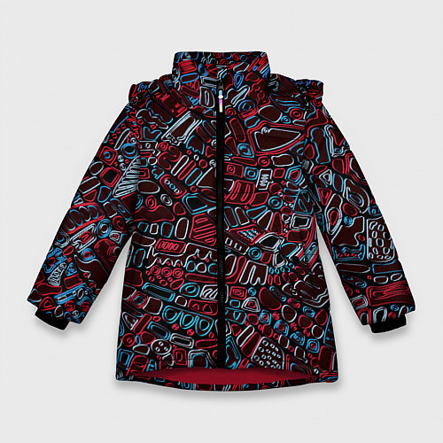 Зимняя куртка для девочки Абстракция Неони / 3D-Красный – фото 1