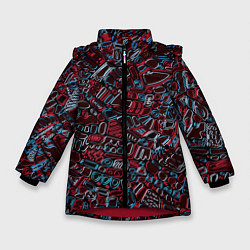 Куртка зимняя для девочки Абстракция Неони, цвет: 3D-красный