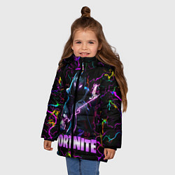 Куртка зимняя для девочки Fortnite Молнии, цвет: 3D-черный — фото 2