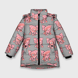 Куртка зимняя для девочки РОЗОВЫЕ СЛОНИКИ ПАТТЕРН, цвет: 3D-светло-серый