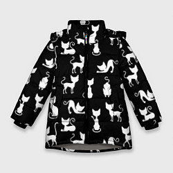 Куртка зимняя для девочки КОШКИ БЕЛОЕ НА ЧЕРНОМ, цвет: 3D-светло-серый