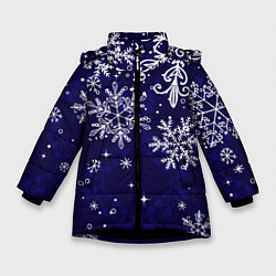 Куртка зимняя для девочки Новогодние снежинки, цвет: 3D-черный