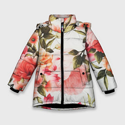 Куртка зимняя для девочки Нежный букет, цвет: 3D-черный