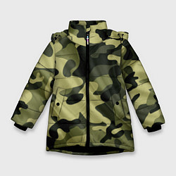 Куртка зимняя для девочки Милитари, цвет: 3D-черный