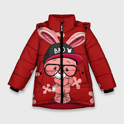 Куртка зимняя для девочки Модный зайка, цвет: 3D-красный