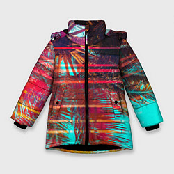 Куртка зимняя для девочки Palm glitch art, цвет: 3D-черный