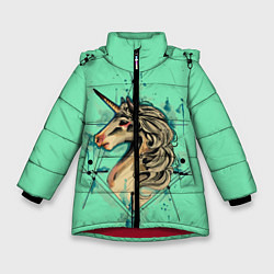 Куртка зимняя для девочки Единорог акварель, цвет: 3D-красный