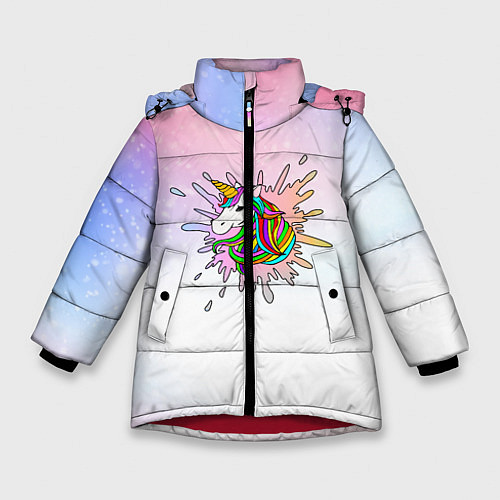 Зимняя куртка для девочки Единорог / 3D-Красный – фото 1