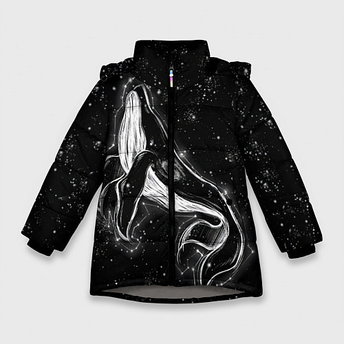 Зимняя куртка для девочки Космический Кит / 3D-Светло-серый – фото 1