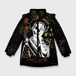 Куртка зимняя для девочки Шарм гейши, цвет: 3D-черный