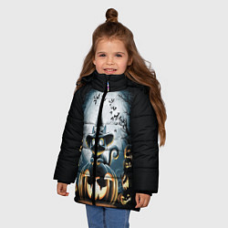 Куртка зимняя для девочки Хэллоуин Кот, цвет: 3D-черный — фото 2