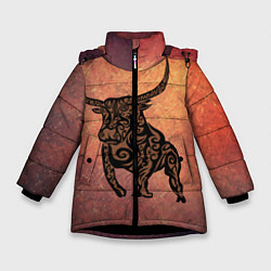 Куртка зимняя для девочки Символ года 2021 Бык, цвет: 3D-черный