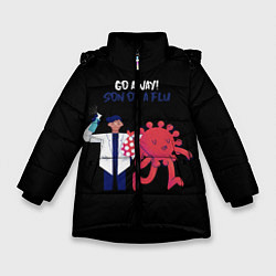 Куртка зимняя для девочки Вирус уходи, цвет: 3D-черный
