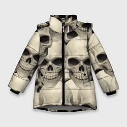 Куртка зимняя для девочки Черепа 5 вариант, цвет: 3D-светло-серый