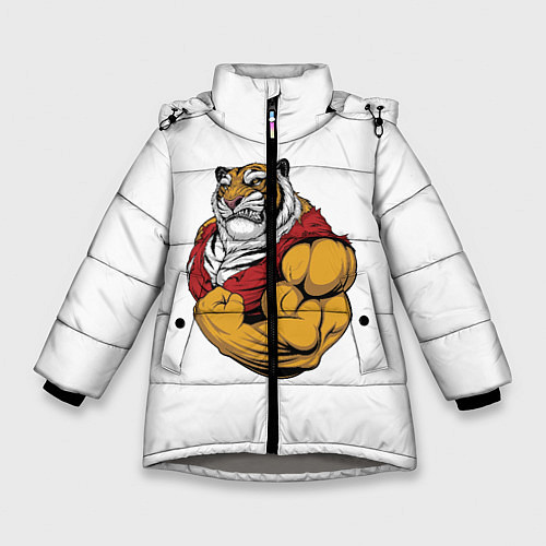 Зимняя куртка для девочки Тигр / 3D-Светло-серый – фото 1