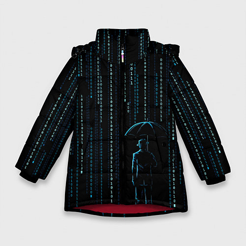 Зимняя куртка для девочки Двоичный дождь, матрица / 3D-Красный – фото 1