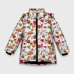 Куртка зимняя для девочки I love to eat!, цвет: 3D-черный