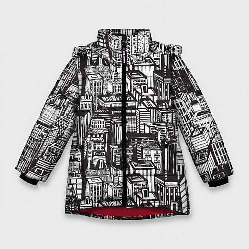 Зимняя куртка для девочки Бесконечный город / 3D-Красный – фото 1