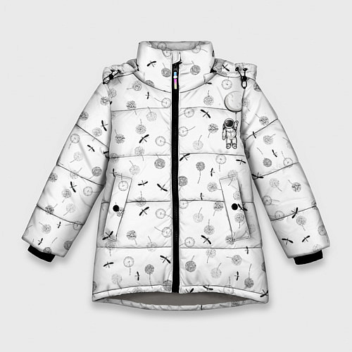Зимняя куртка для девочки Астронавт и одуванчики / 3D-Светло-серый – фото 1