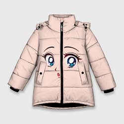 Куртка зимняя для девочки Surprised anime face, цвет: 3D-черный